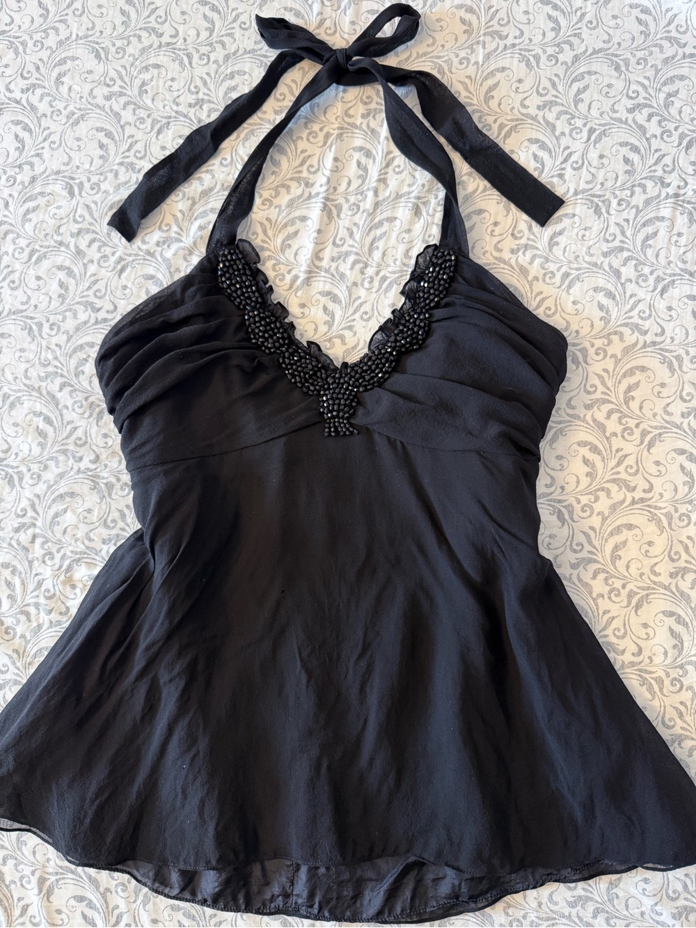 Sandra A. 100% Silk Beaded Halter Neck Camisole